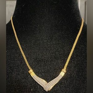 Vintage BR Sun Rhinestone & Gold Necklace - 16”